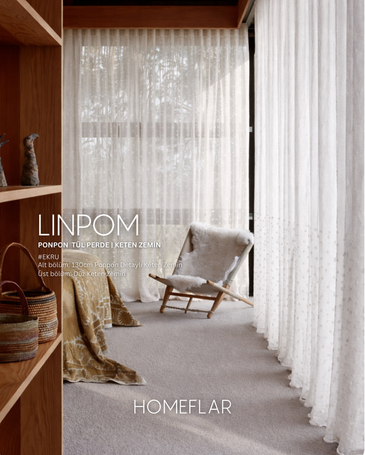 Linpom Ponponlu Keten Tül Perde