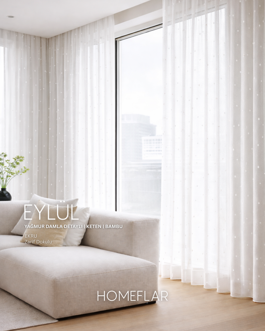 Eylül Armür Tül Perde | YAĞMUR DAMLA DETAYLI TÜL PERDE | KETEN | BAMBU