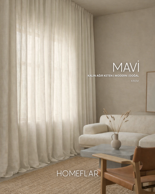 Mavi Armür Tül Perde | KALIN AĞIR KETEN TÜL PERDEİ | MODERN | DOĞAL