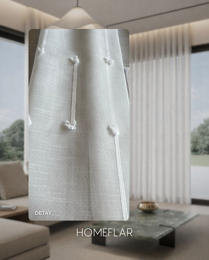 Soft Armür Tül Perde | ÇUBUK PONPON DETAY | KETEN ZEMİN