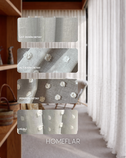 Linpon Tül Perde | PONPON  TÜL PERDE | KETEN ZEMİN